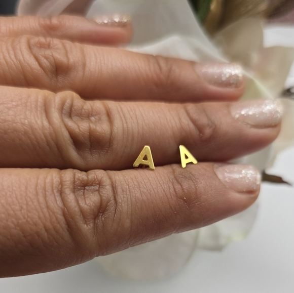 DAINTY INITIAL GOLDEN STERLING SILVER STUDS - Picture 5 of 16